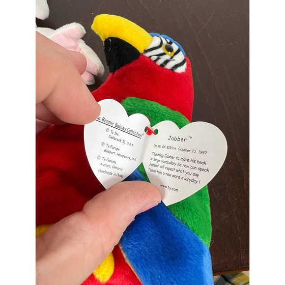 Vintage Ty Beanie Babies Set of 2 Jabber the parrot and KUKU Bird - Picture 6 of 7